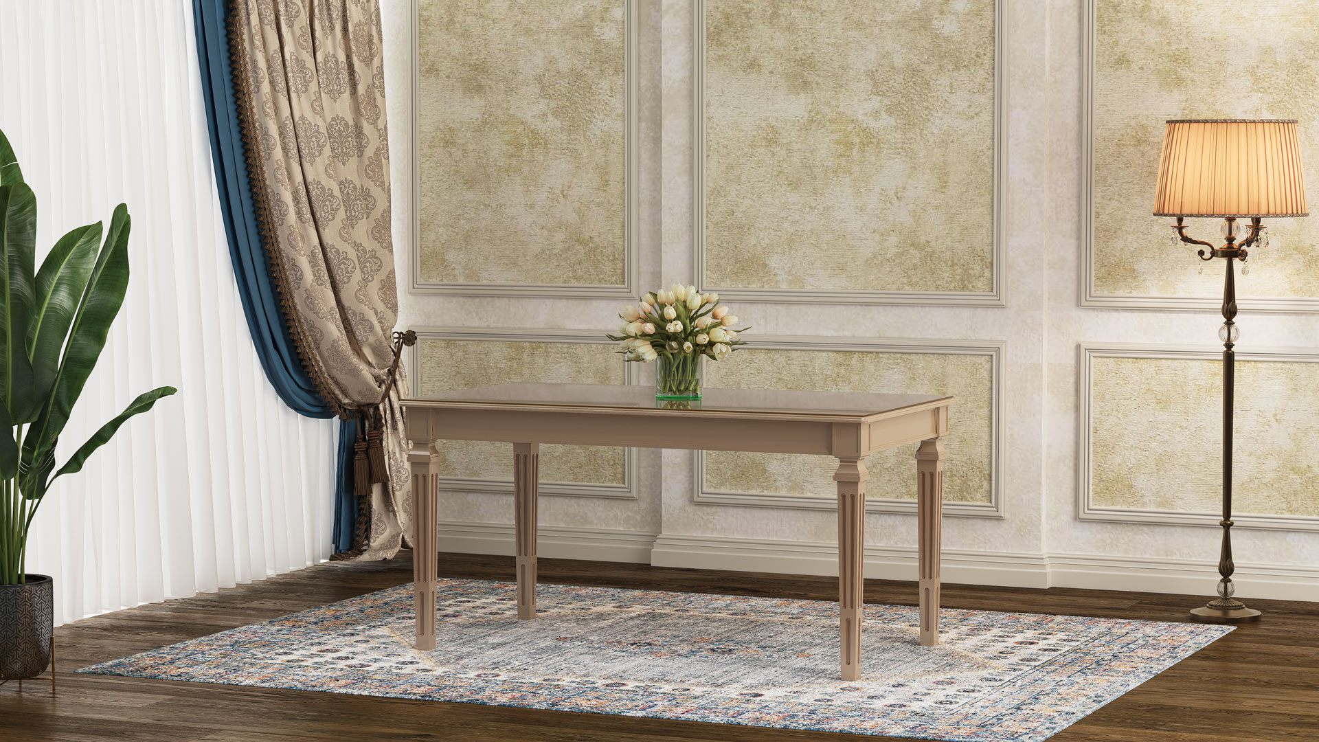 Louise Banquet Table with MDF & Tempered Glass